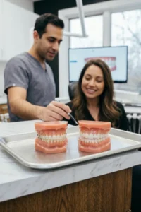 Comparación visual entre Clear Braces y alineadores transparentes para ortodoncia.