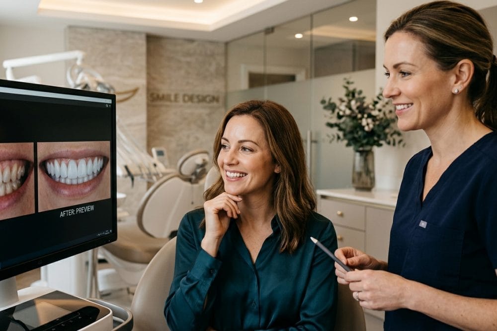 Paciente recibiendo planificación Digital Smile Design en clínica dental de Woodbridge, Virginia