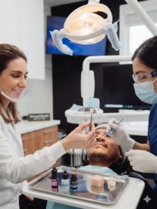 Inlay dental de cerámica preparado para restaurar un diente dañado