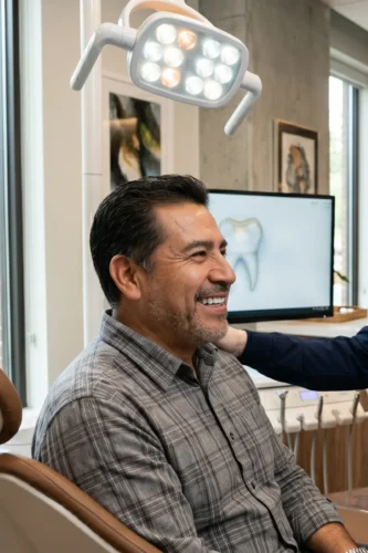 Paciente sonriente después de restauración dental estética con inlay u onlay en Virginia