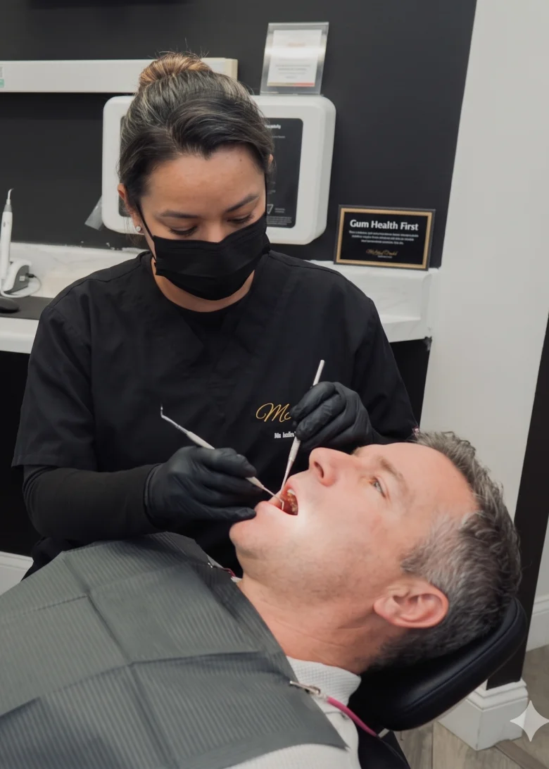 Paciente recibiendo atención periodontal especializada como parte del plan periodontal de McLeod Dental