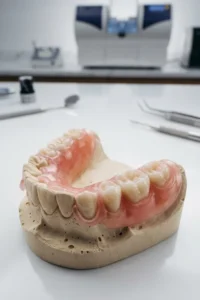 Prótesis flexible sin ganchos diseñada para reemplazar varios dientes con un aspecto natural