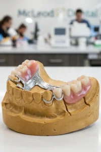 Prótesis parcial removible diseñada para reemplazar varios dientes perdidos