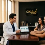 Paciente hispano recibiendo información sobre un Plan de Membresía Dental en una clínica moderna