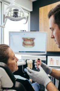 Comparación entre una caries tratada a tiempo con un empaste y otra que requiere un tratamiento más complejo.