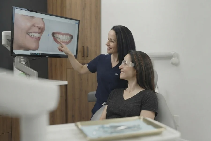 Paciente visualizando digitalmente el diseño de su sonrisa