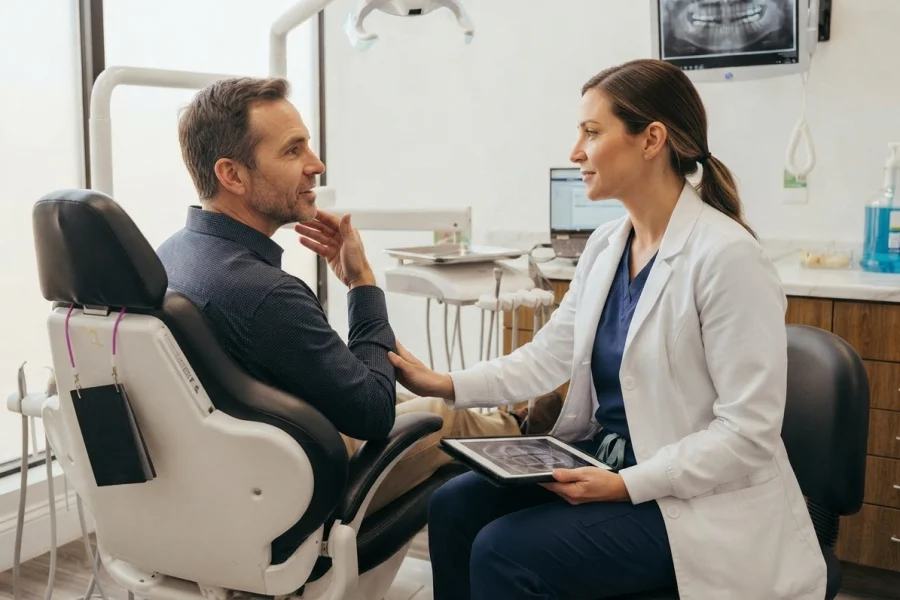 Dentista valorando a un paciente con una urgencia dental en Vienna, Virginia